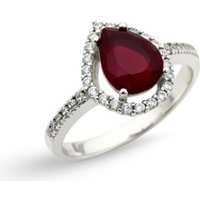 Oya Silver Damla Formunda Lal Taşlı Gümüş Kadın Yüzük [OYSY116]