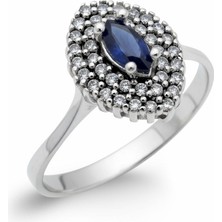 Oya Silver Marquise Kesim Safir Taşlı Kadın Gümüş Yüzük [OYSY123]