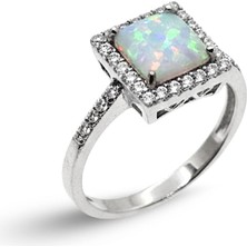 Oya Silver Kare Opal Taşlı Kadın Gümüş Yüzük [OYSY118]