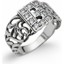 Oya Silver Retro Zirkon Taşlı B Harfi Gümüş Kadın Yüzük [OYSY134]