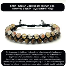 Yıldız Doğal Taş Sertifikalı Sitrin - Kaplan Gözü Doğal Taş Çift Sıra Makrome Bileklik