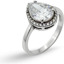 Oya Silver Zirkon Taşlı Damla Formlu Kadın Gümüş Yüzük [OYSY117]