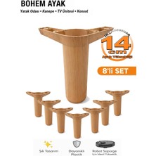 İmt Aksesuar Bohem 14 cm Açık Ceviz 8 Adet Mobilya Ayağı Robot Süpürgeye Uyumlu Koltuk Dolap Tv Ünitesi Konsol Ayağı
