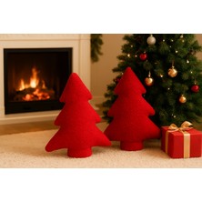 Harmoni Tekstil Kırmızı Peluş Ağaç Şeklinde Yastık Dekor Yılbaşı Tasarım