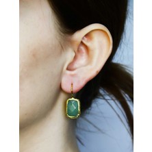 Esha Doğal Taş Yeşil Akik Doğal Taşlı Altın Kaplama Kadın Küpe EUKU3YAG