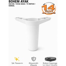 İmt Aksesuar Bohem 14 cm Beyaz  Mobilya Ayağı Robot Süpürgeye Uyumlu Koltuk Dolap Tv Ünitesi Konsol Ayağı