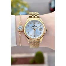 Daniel Klein Kadın Kol Saati Altın Kasa ve Kordon ile 3 ATM Suya Dayanıklı Gümüş Kadran