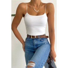 Boubon Co Beyaz Kadın Crop Büstiyer Pamuk-Likra Açık Yaka Askılı Tasarım