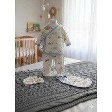 Yenidoğan 7'li Iş Makinesi Desenli Battaniyeli Hastane Çıkışı Zıbın Seti