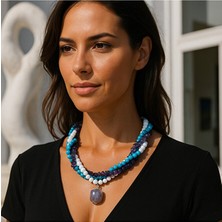 Asteria Elite Ametist Akik Turkuaz 3 Sıralı Kolye Koruma ve Iletişim Güçlendirme Kolyesi