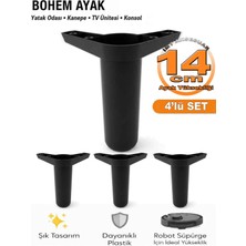 İmt Aksesuar Bohem 14 cm Siyah 4 Adet Mobilya Ayağı Robot Süpürgeye Uyumlu Koltuk Dolap Tv Ünitesi Konsol Ayağı