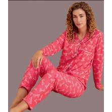 Süet Kumaş Uzun Kollu Desenli Kadın Pijama Takım