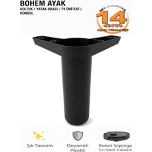 İmt Aksesuar Bohem 14 cm Siyah Mobilya Ayağı Robot Süpürgeye Uyumlu Koltuk Dolap Tv Ünitesi Konsol Ayağı