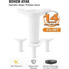 İmt Aksesuar Bohem 14 cm Beyaz 4 Adet Mobilya Ayağı Robot Süpürgeye Uyumlu Koltuk Dolap Tv Ünitesi Konsol Ayağı
