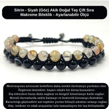 Yıldız Doğal Taş Sertifikalı Sitrin - Siyah Göz Akik Doğal Taş Çift Sıra Makrome Bileklik