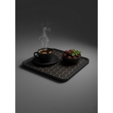 Lucylund Retro Tasarımlı Bal Peteği Desenli Siyah Plastik Tepsi 18,5cm x 24CM