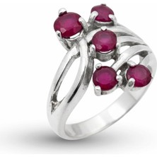 Oya Silver Yakut Taşlı Salkım Kadın Gümüş Yüzük [OYSY128]