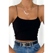 Boubon Co Siyah Kadın Crop Büstiyer Pamuk-Likra Açık Yaka Askılı Tasarım