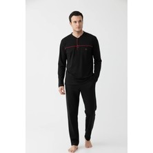 EQru Premium Süprem Penye Henley Yaka Lacivert Erkek Pijama Takımı