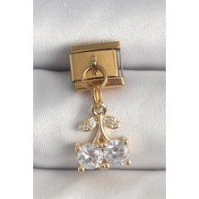 Ayder Timya 316L Çelik Gold Renk Sallantı Zirkon Taşlı Kiraz Model Nomination Charm - TJ-BC1356 TG/Tmya1395 221434