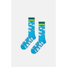 Happy Socks - Erkek Mavi Bulut Desenli Pamuklu Çorap