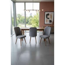 Todek Home Nora 3 Adet Sandalye - Nubuk Kumaşlı Sandalye | Modern Ahşap Ayaklı Yemek & Çalışma Sandalyesi | Minimal Tasarım