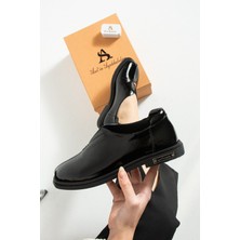 Aselin Ayakkabıları Kadın Loafer Ayakkabı Hakiki Deri Siyah Kısa Topuklu Klasik