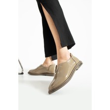 Aselin Ayakkabıları Kadın Loafer Ayakkabı Hakiki Deri Vizon Kısa Topuklu Klasik