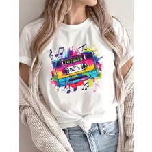 Eymora Geometrik Kaset Grafik Baskılı Tişort