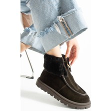 Aselin Ayakkabıları Kadın Bot & Bootie Hakiki Deri Kahverengi Kısa Topuklu Casual/günlük