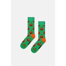 Happy Socks - Erkek Yeşil Balkabağı Desenli Pamuklu Çorap