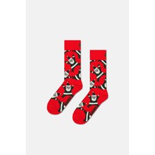 Happy Socks - Erkek Kırmızı Noel Baba Desenli Pamuklu Çorap