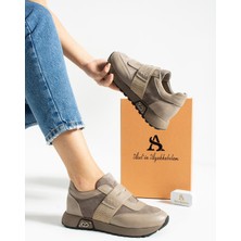 Aselin Ayakkabıları Kadın Sneaker Hakiki Deri Vizon Kısa Topuklu Casual/günlük