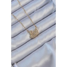 LaraTech 316L Çelik Zincir Altın Renk Zirkon Taşlı Kuğu Kolye