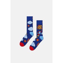 Happy Socks - Erkek Mavi Baba Temalı Pamuklu Çorap