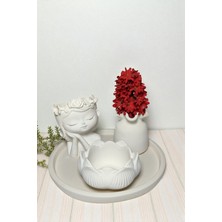 Besagu Home Dekoratif Vazo Seti - Çiçek Kız Vazo+Çiçek Şekilli Vazo+Lotus Obje+Yuvarlak Tepsi