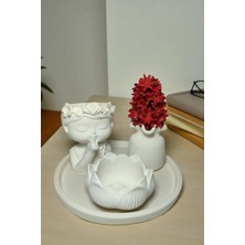 Besagu Home Dekoratif Vazo Seti - Şirin Çiçek Kız Vazo+Çiçek Şekilli Vazo+Lotus Obje+Yuvarlak Tepsi