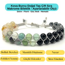 Yıldız Doğal Taş Sertifikalı Kova Burcu Doğal Taş Çift Sıra Makrome Bileklik