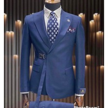 İlayda Emir Kırlangıç Yaka, Premıum Kemerli, Slim Fit, 6 Drop, Erkek Takım Elbise, Lacivert