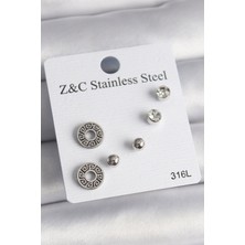 Ayder Timya 316L Çelik Gümüş Renk Zirkon Taşlı Labirent Model Kadın Küpe Seti - TJ-BKP10012 TG/Tmya1395 219260