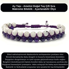 Yıldız Doğal Taş Sertifikalı Ametist - Ay Taşı Doğal Taş Çift Sıra Makrome Bileklik