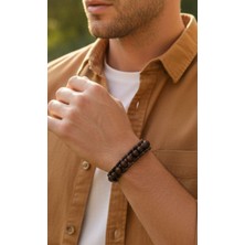 Hg.Aksesuar Erkek 8mm Ceviz Ağacı Deri Bileklik