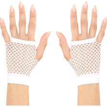 Savarga Beyaz Renk Kısa Boy Fileli Örgü Eldiven