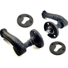 Pazarcan Antika Tarz Dekoratif Pirinç Rozetli Oda Kapı Kolu - 49 Mm, Oksit