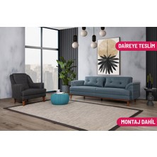 Madera Koltuk Takımı Keten Mavi Kazayağı