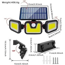Futax Üçlü Solar Led Projektör – Beyaz Işık – Sensörlü Dış Mekân Aydınlatma (5690)