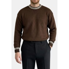 Havanna Premium Kalite Yaka Detaylı Sık Dokuma Örgü Kazak - Kahverengi