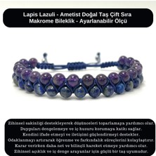 Yıldız Doğal Taş Sertifikalı Lapis Lazuli - Ametist Doğal Taş Çift Sıra Makrome Bileklik