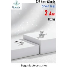 Begonia Accessories 925 Ayar Gümüş Zirkon Taşlı 2 adet Hızma Set, Küpe Olarak Kullanıma Uygundur