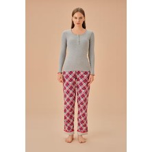 Dream Fashion Gri Ekoseli Koalina Pijama Takımı